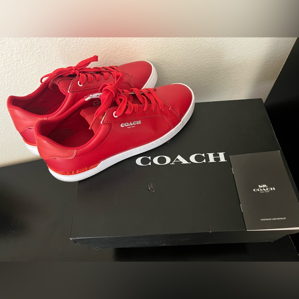 Coach Men's Clip Leather Low Top Bold Red Sneakers 9.5 C3408 - Picture 10 of 10